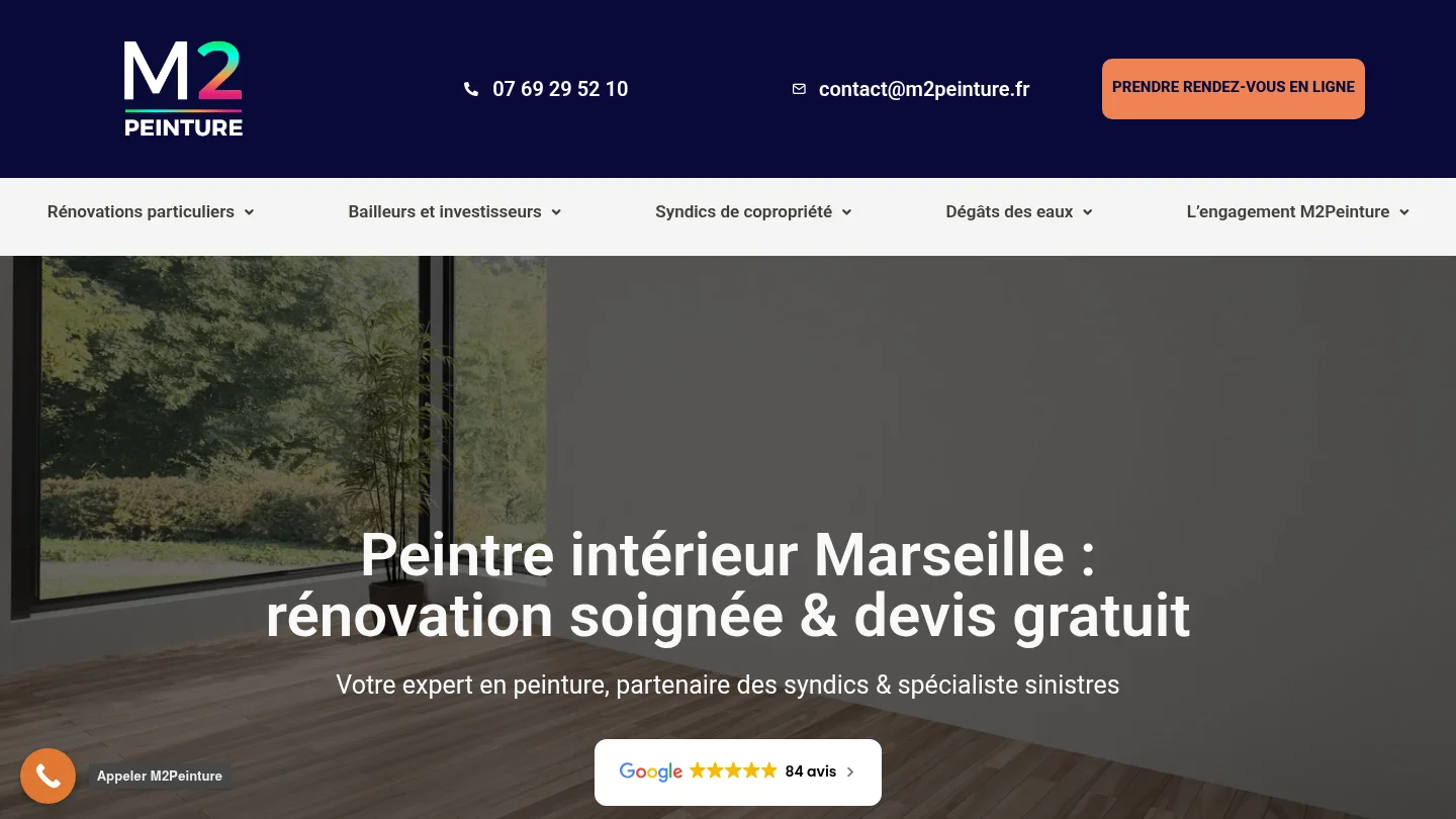 Capture de la page d’accueil de M2 Peinture