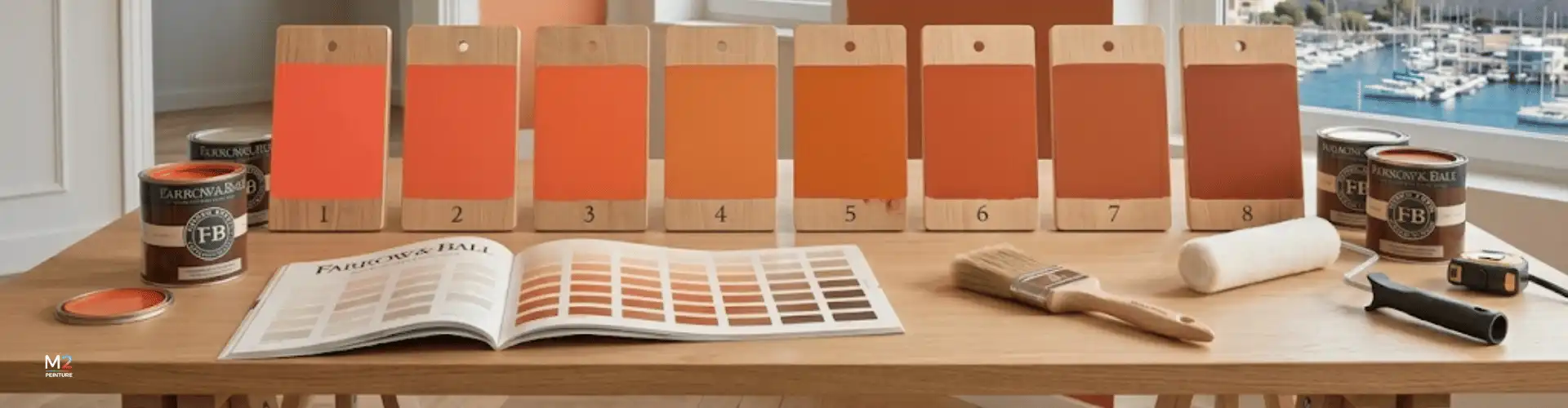 Peinture orange Farrow Ball comparatif des 8 teintes