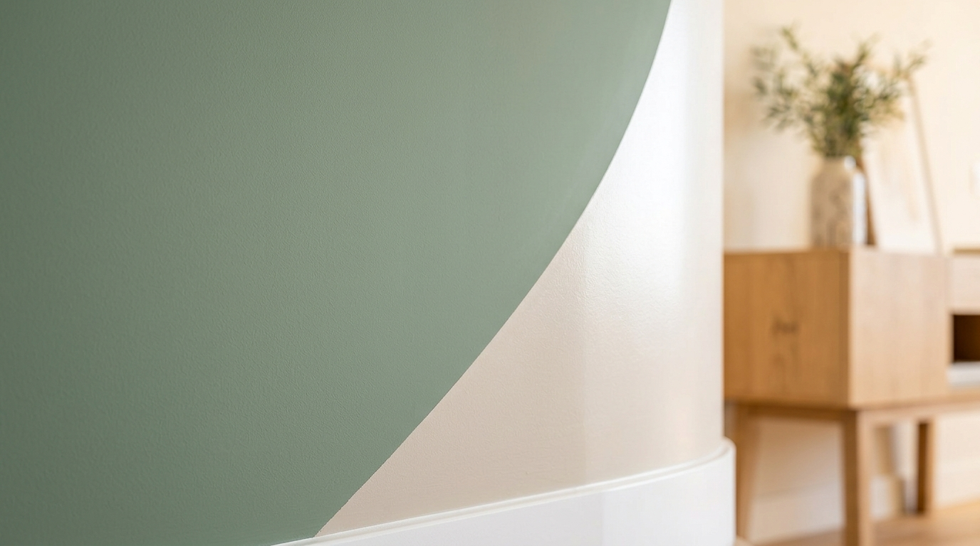 Comparatif finition peinture Velours mat Vert Sage et Satin warm beige durable M2 Peinture